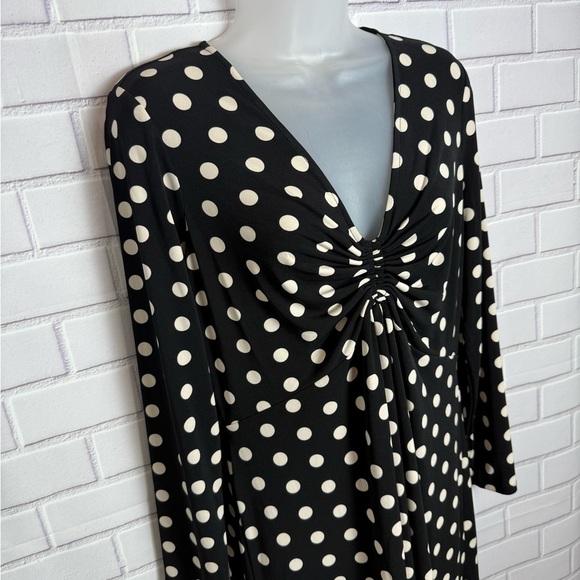 Halston Women's Polka-Dot Long-Sleeve Midi Dress/size L - Picture 7 of 10